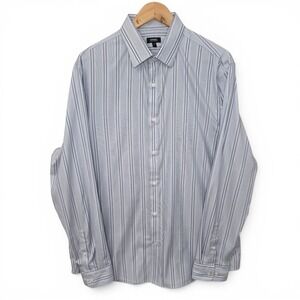 Express Shirt Mens Large Blue Striped Button Up Slim Performance Long Sleeve